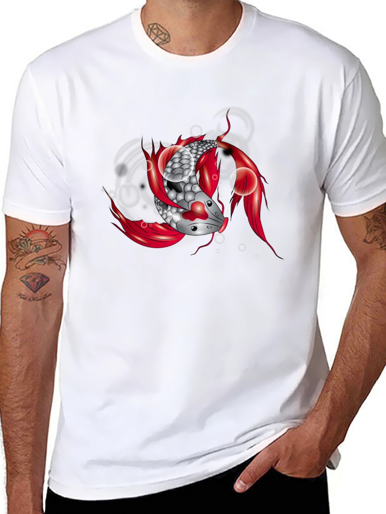Koi Fish Graphic Tee - Black Cotton T-Shirt