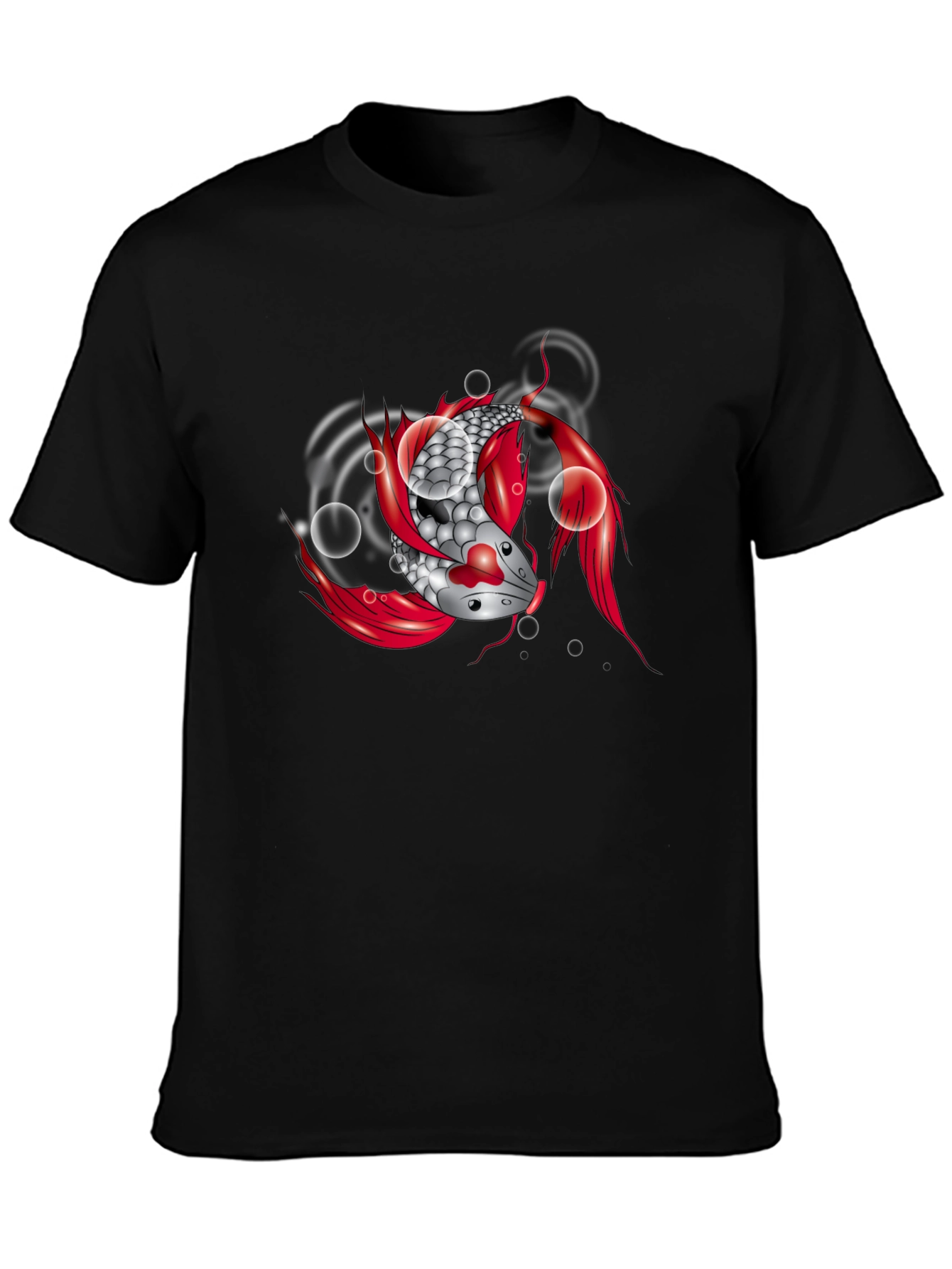 Koi Fish Graphic Tee - Black Cotton T-Shirt