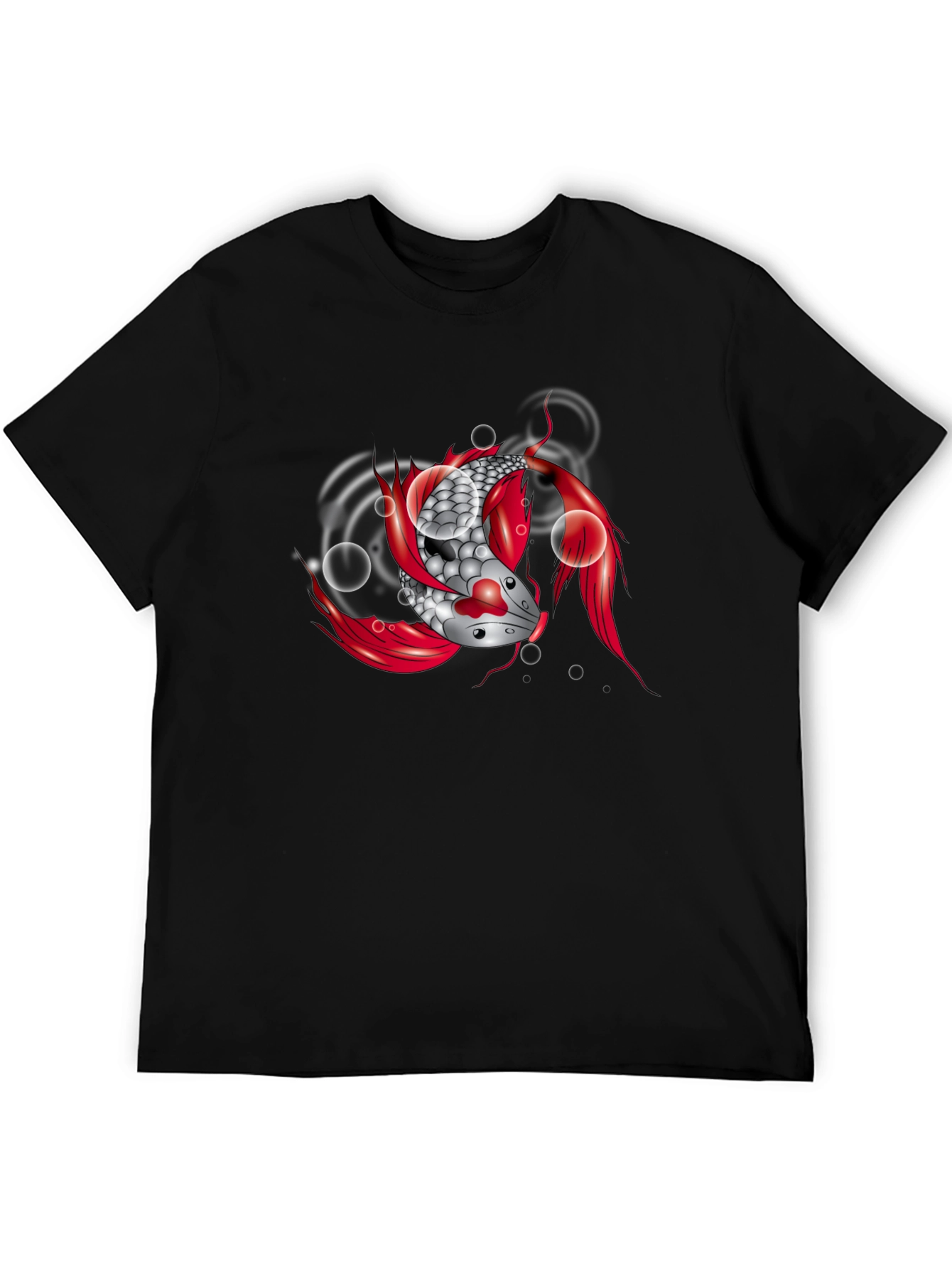 Koi Fish Graphic Tee - Black Cotton T-Shirt