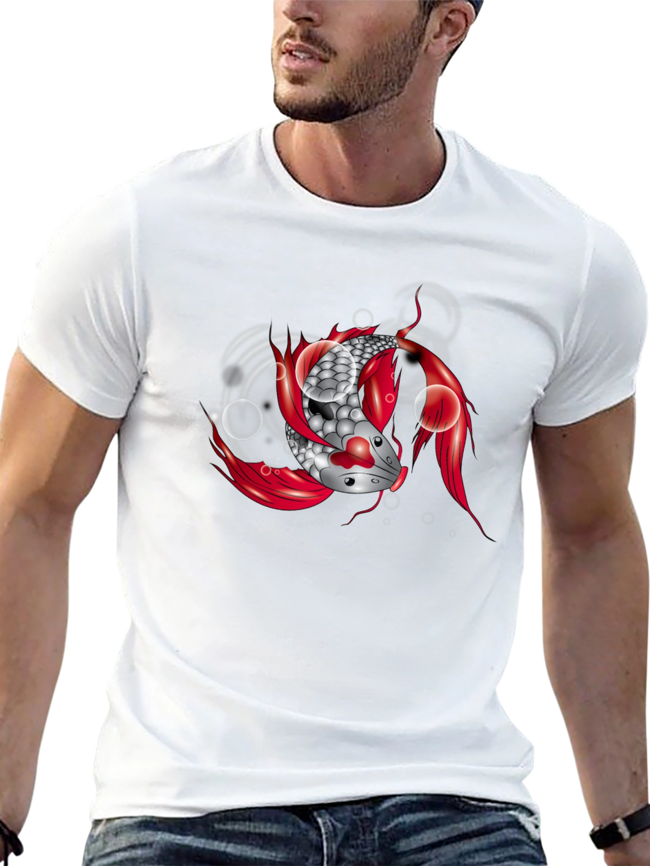 Koi Fish Graphic Tee - Black Cotton T-Shirt