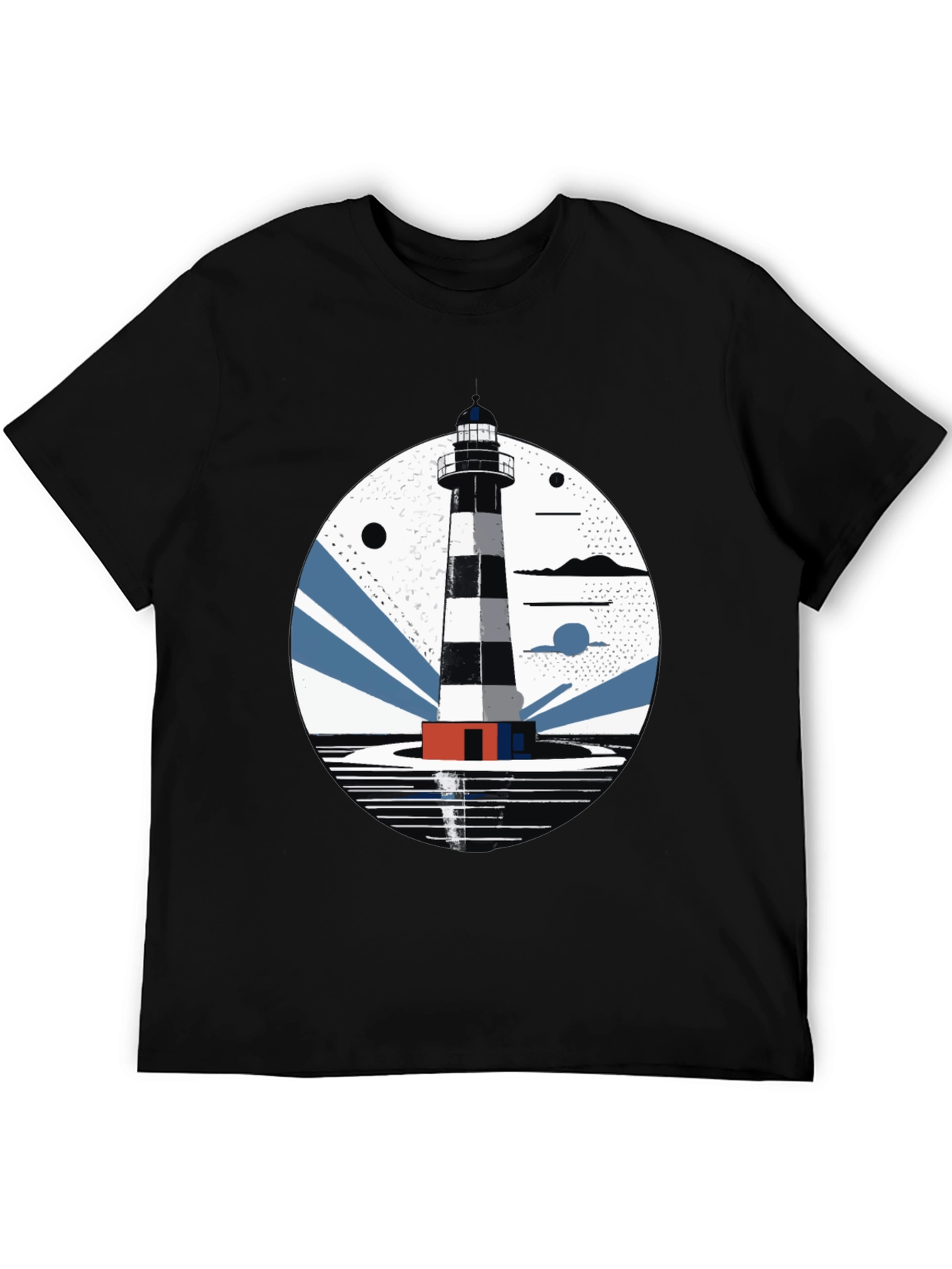 Lighthouse Graphic Tee - Mens Black Cotton T-Shirt