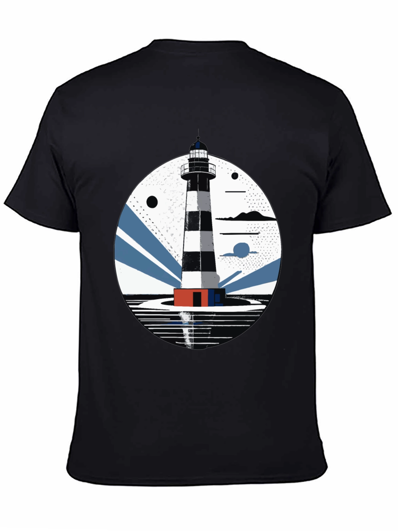 Lighthouse Graphic Tee - Mens Black Cotton T-Shirt