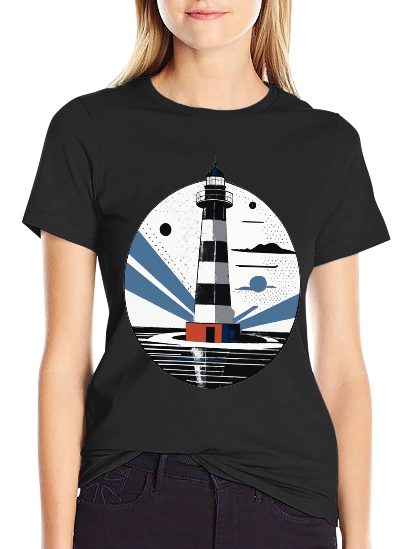 Lighthouse Graphic Tee - Mens Black Cotton T-Shirt