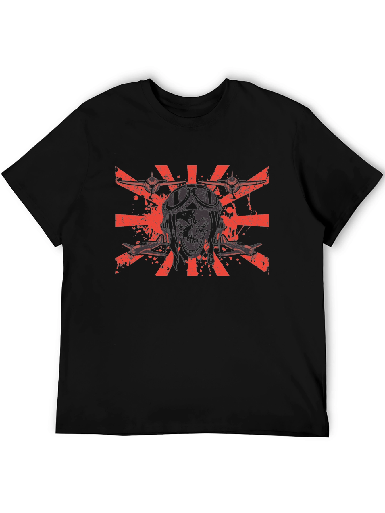 Pilot Skull Black T-Shirt - Flying Ace Design