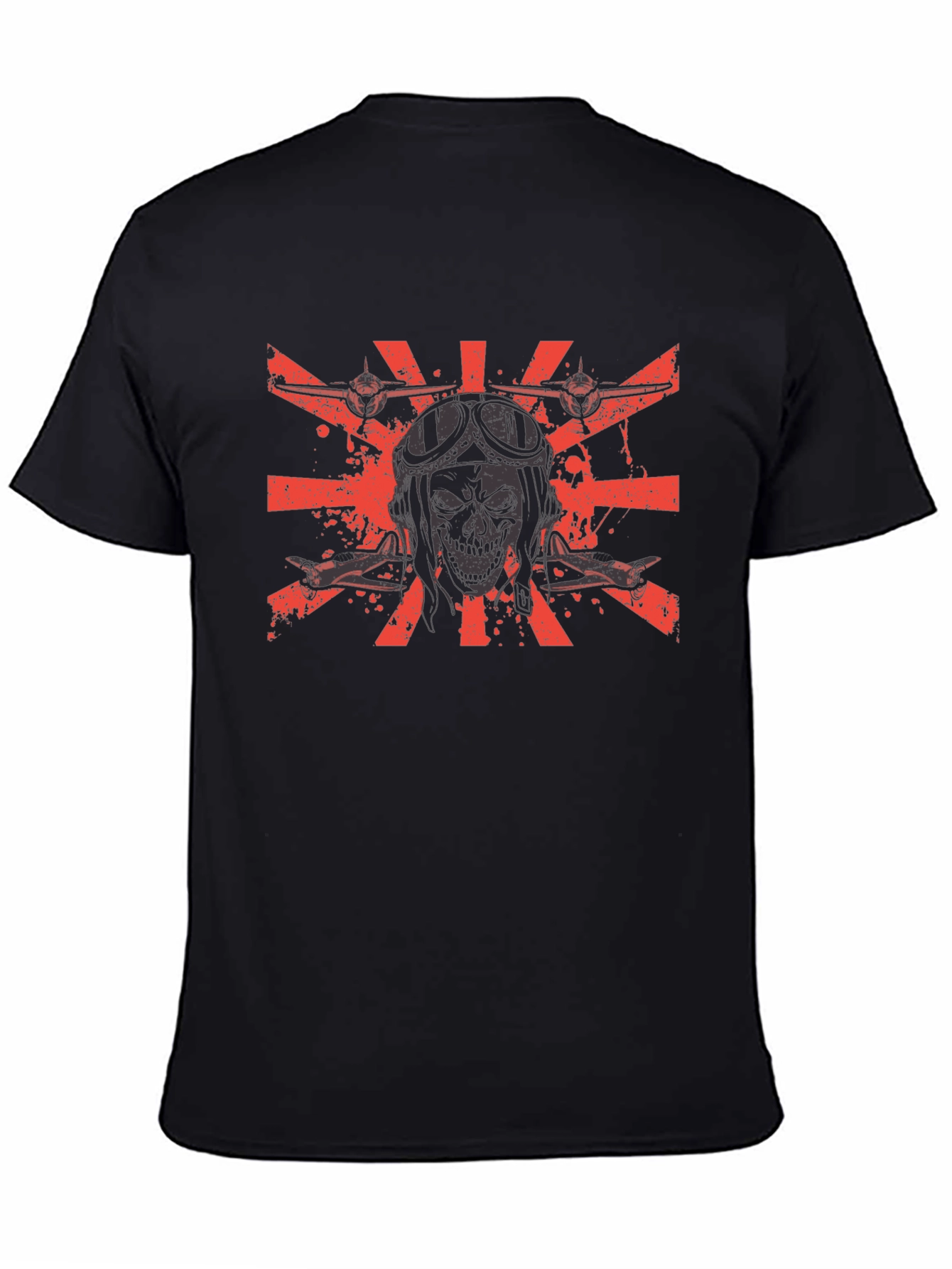 Pilot Skull Black T-Shirt - Flying Ace Design