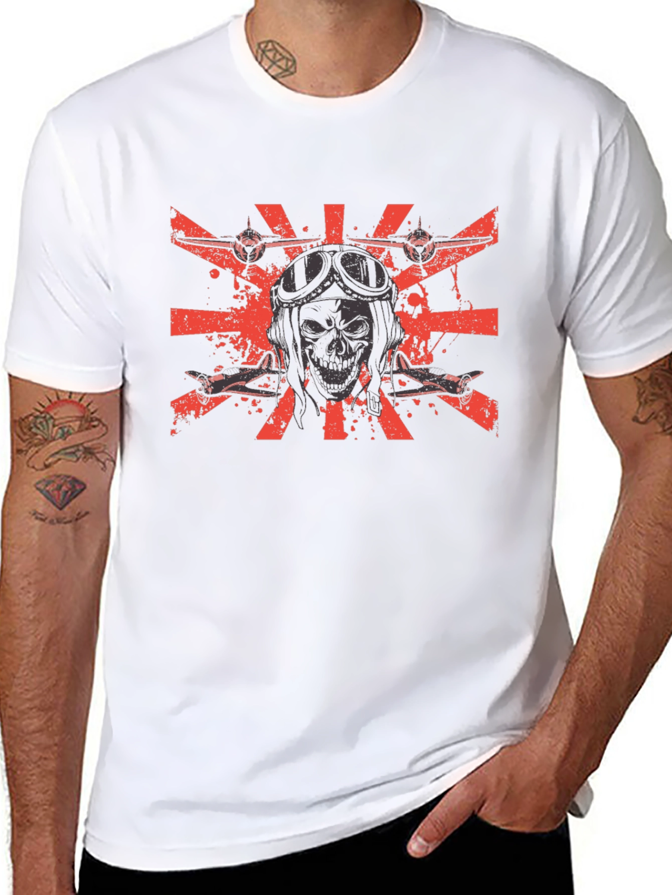 Pilot Skull Black T-Shirt - Flying Ace Design