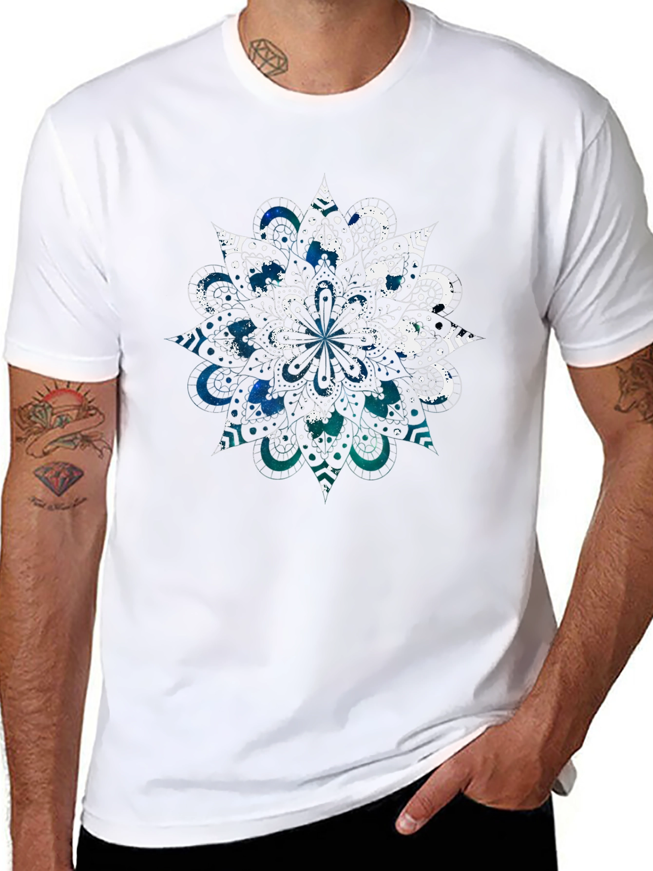 Cosmic Mandala Graphic Tee - Black Cotton Blend