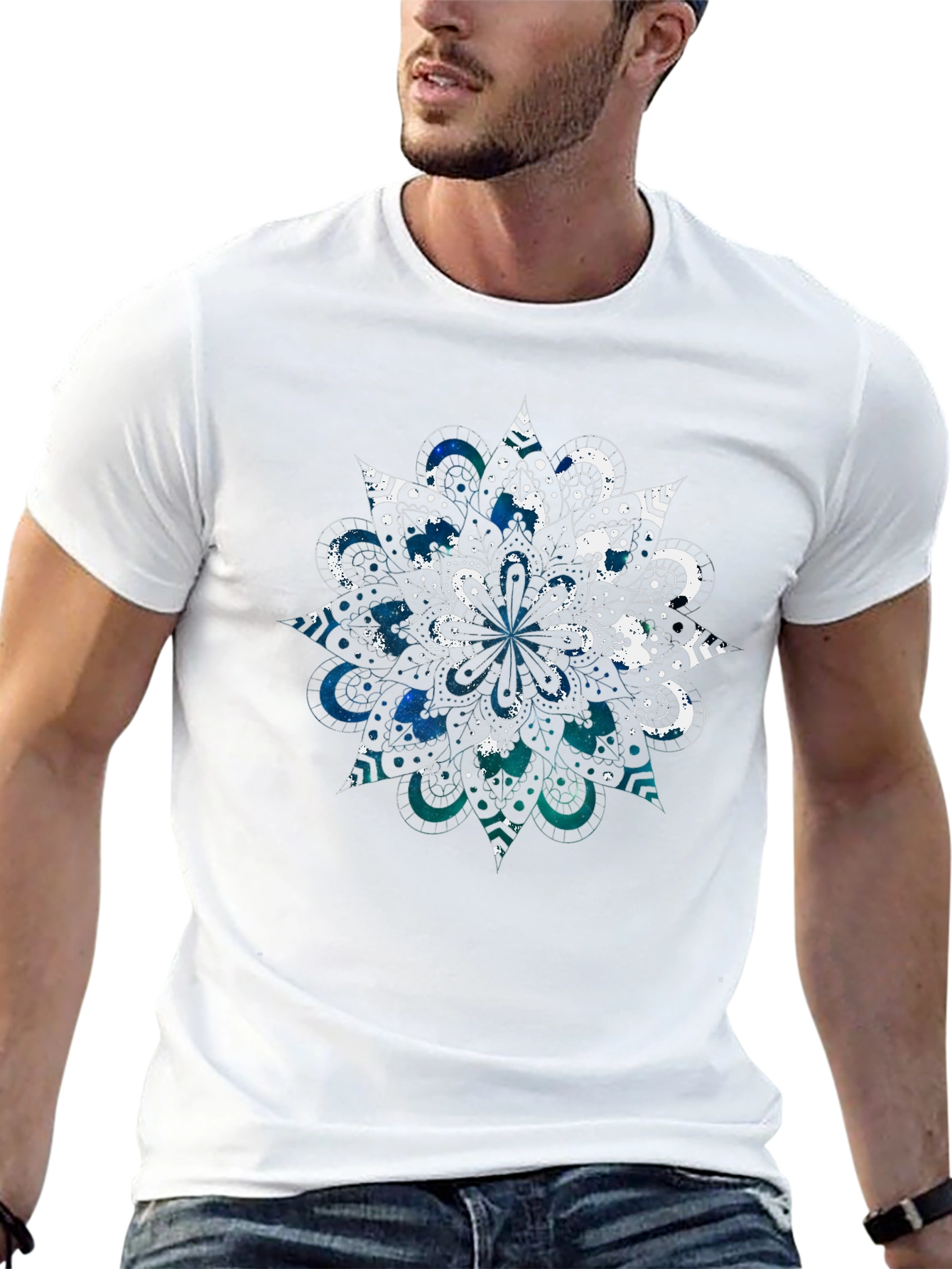 Cosmic Mandala Graphic Tee - Black Cotton Blend