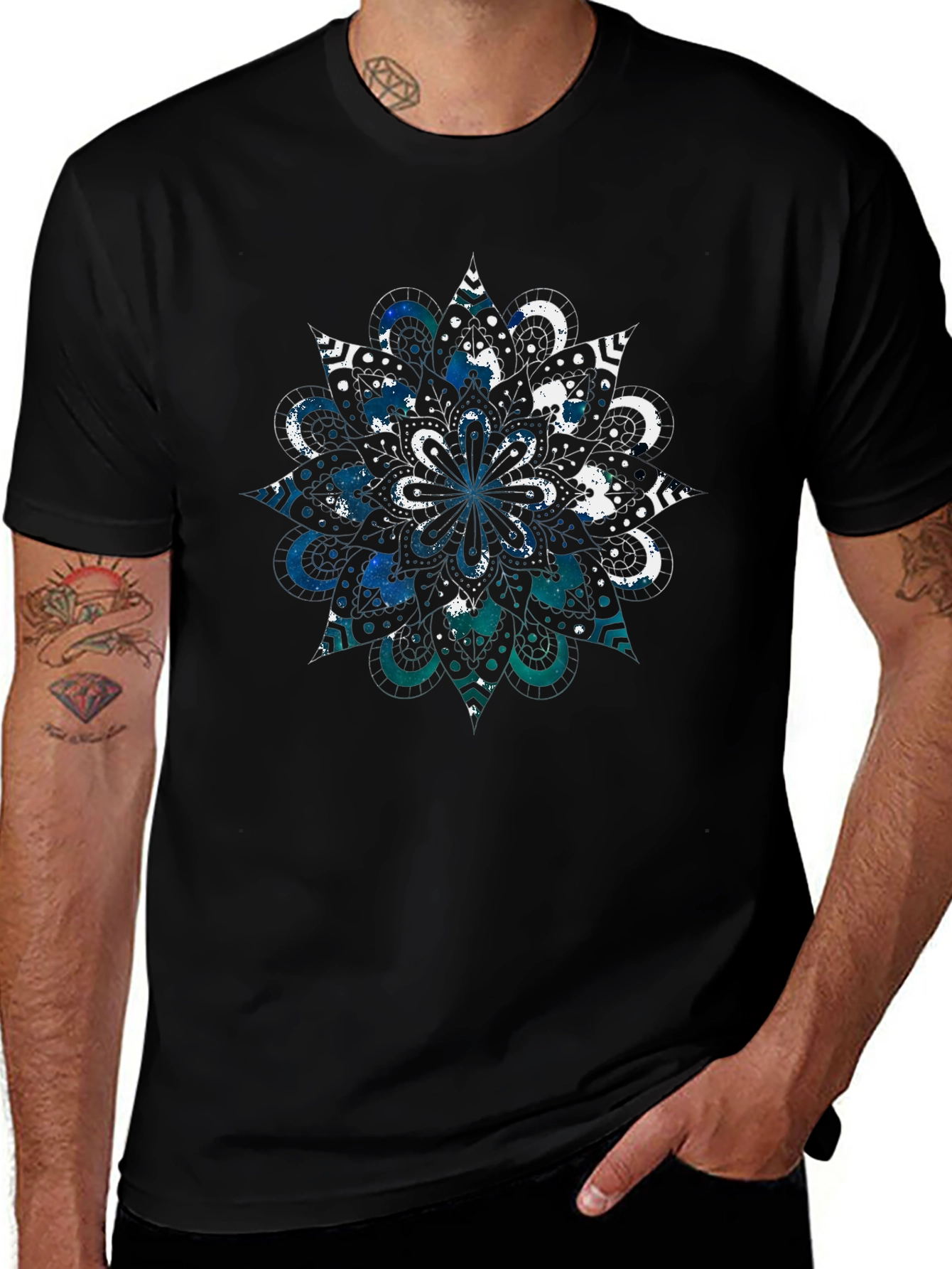 Cosmic Mandala Graphic Tee - Black Cotton Blend