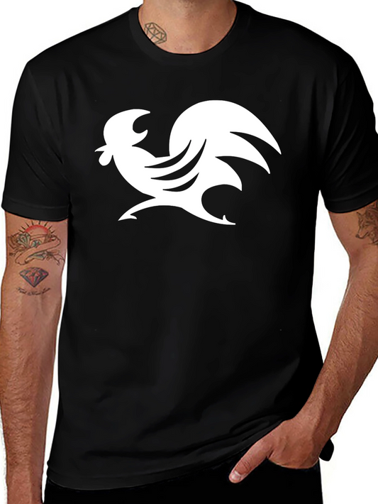 Black T-Shirt with Rooster Graphic Print