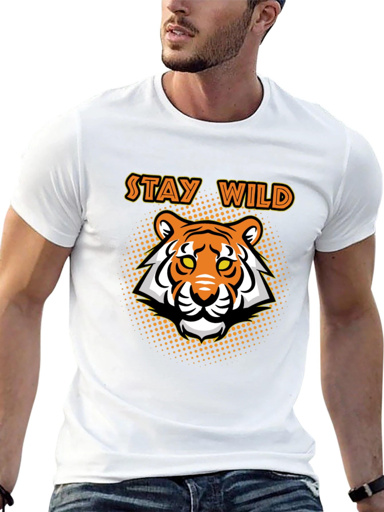 Stay Wild Tiger Graphic Tee - Black Cotton T-Shirt