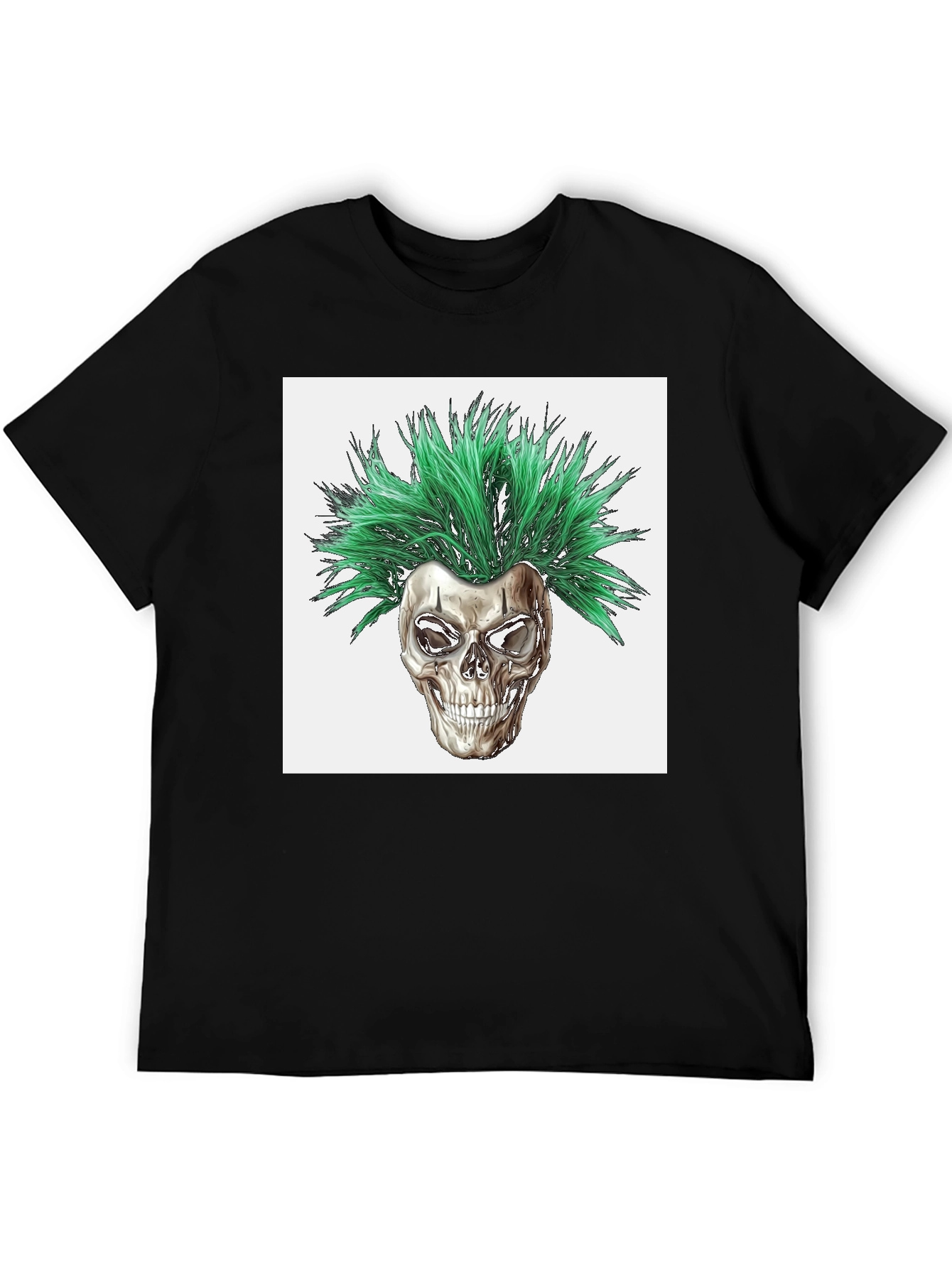 Skull with Green Hair Graphic T-Shirt