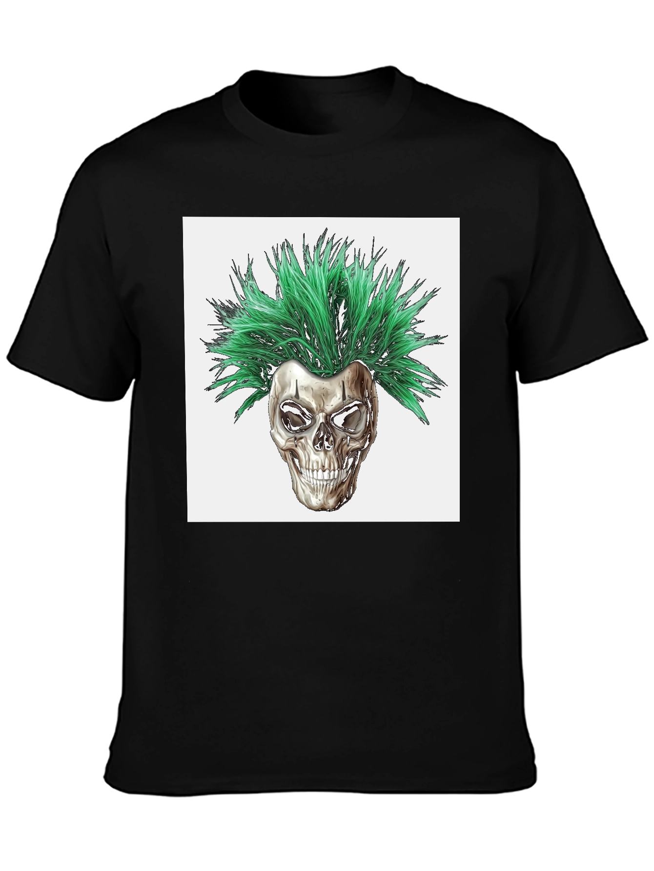 Skull with Green Hair Graphic T-Shirt
