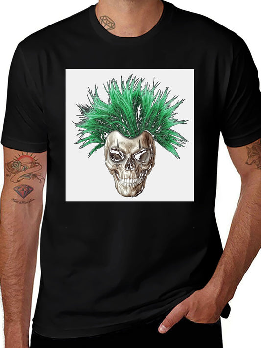 Skull with Green Hair Graphic T-Shirt