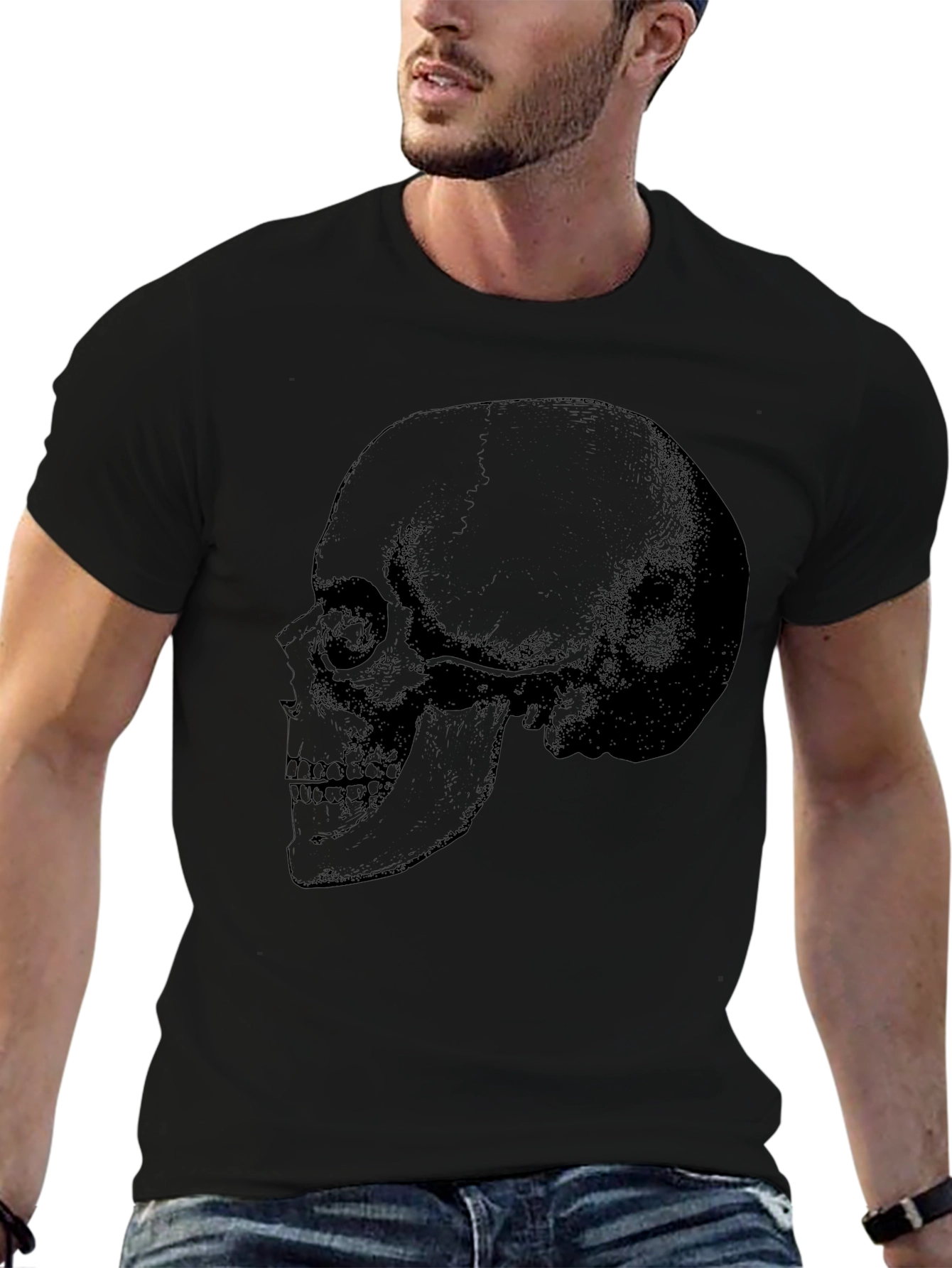 Skull Graphic Tee - Mens Black Cotton T-Shirt