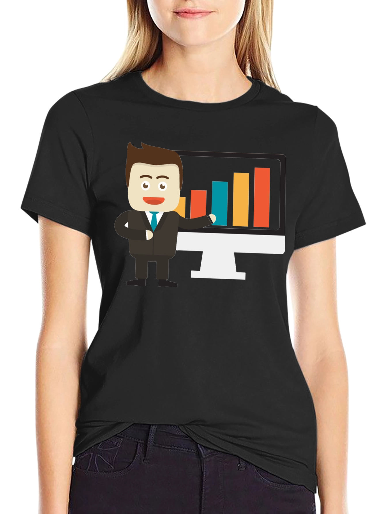 Cartoon Business Man Graph T-Shirt