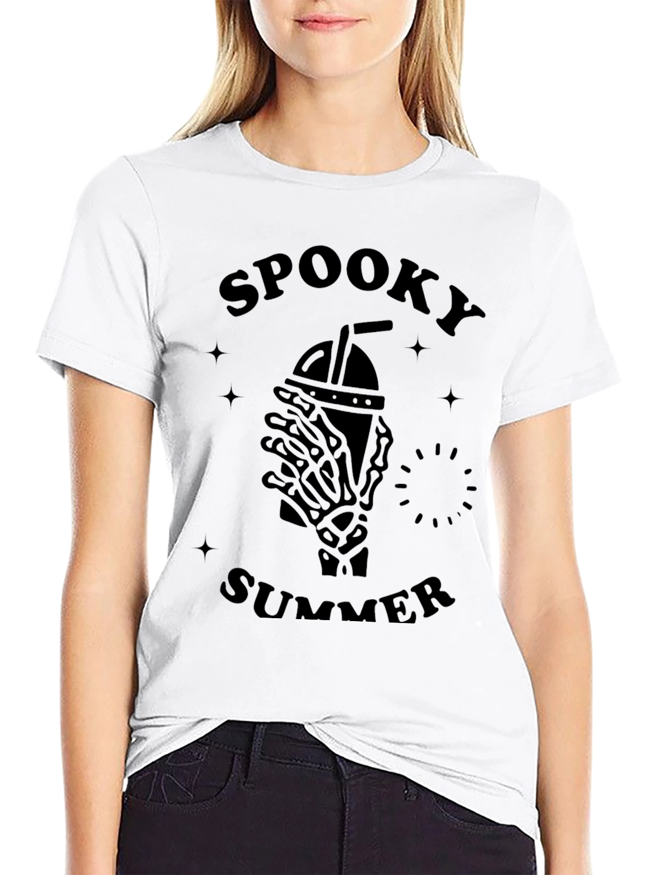 Spooky Summer Graphic T-Shirt - Skeleton Hand Iced Drink