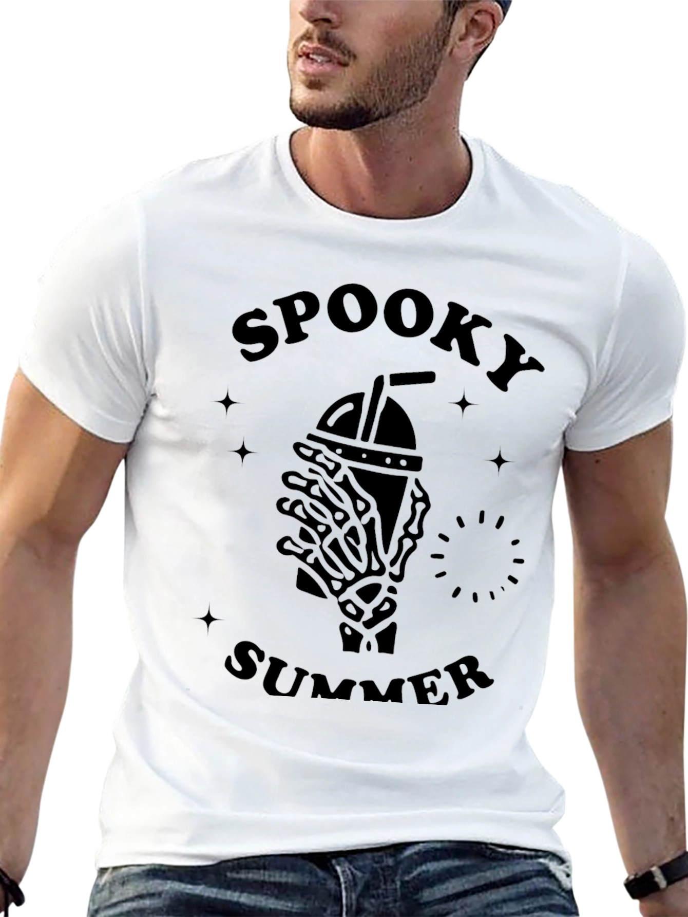 Spooky Summer Graphic T-Shirt - Skeleton Hand Iced Drink