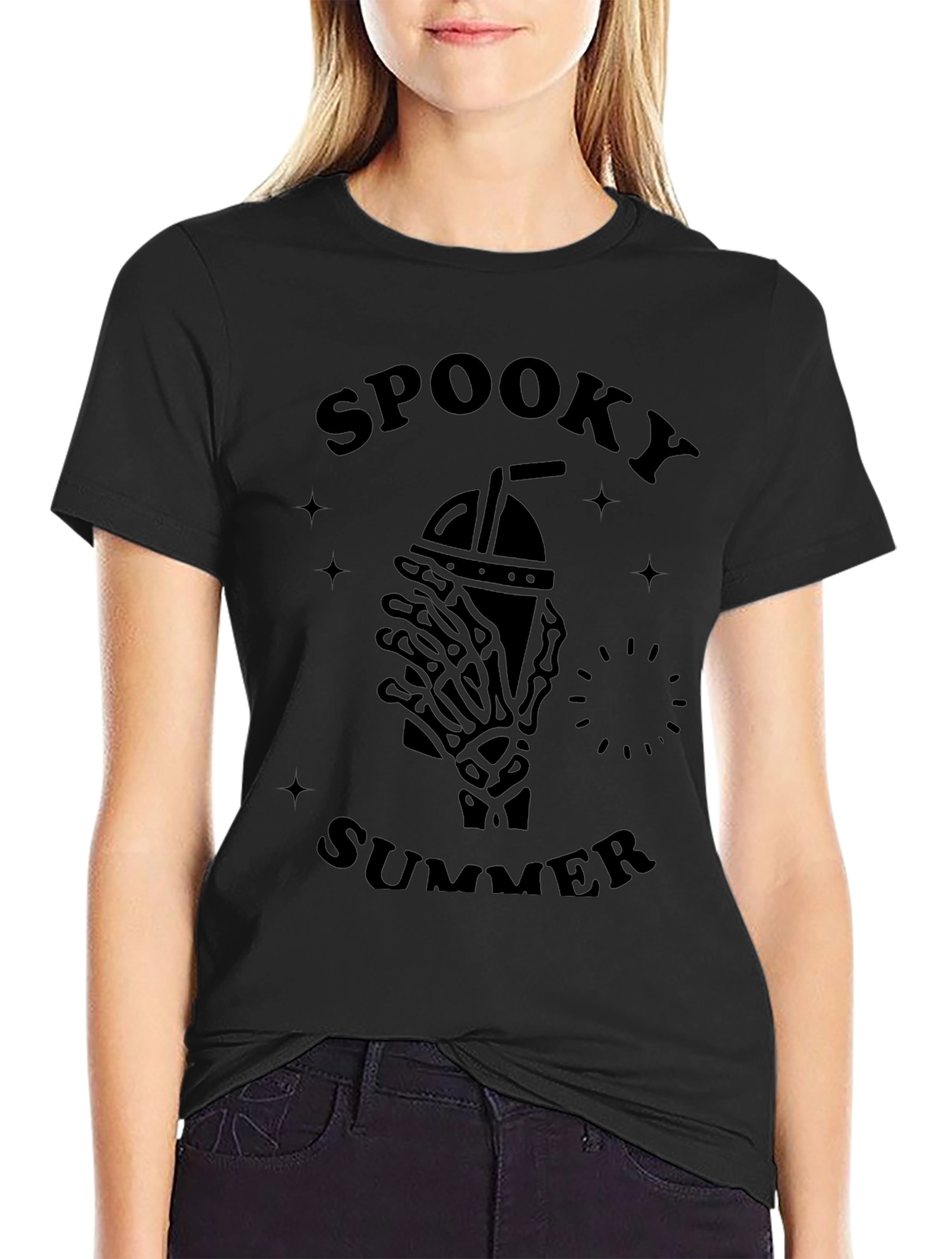 Spooky Summer Graphic T-Shirt - Skeleton Hand Iced Drink