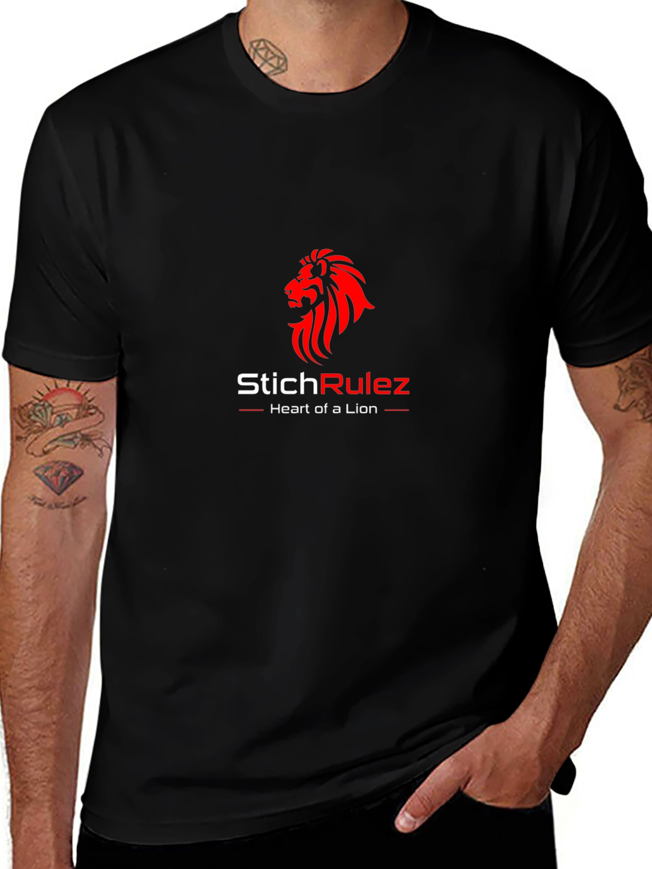 StichRulez Lion Heart Graphic T-Shirt - Premium Black Tee