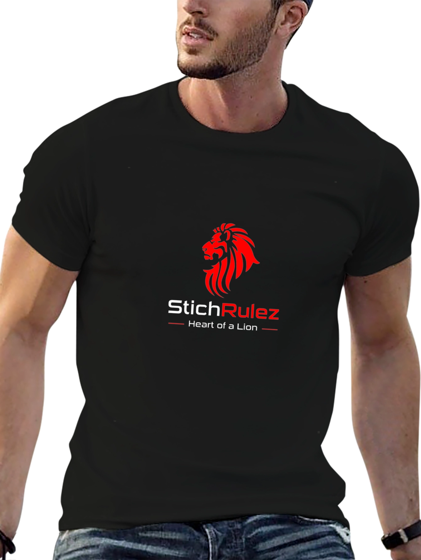 StichRulez Lion Heart Graphic T-Shirt - Premium Black Tee