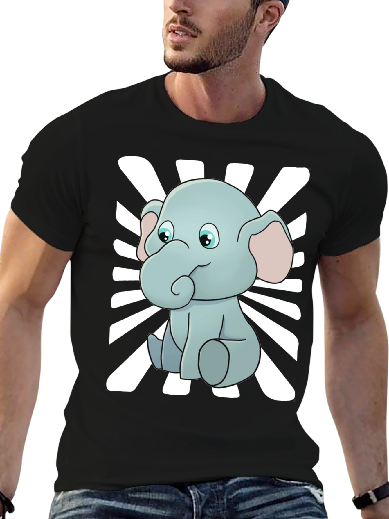 Cute Elephant Graphic Tee - Black Cotton Blend