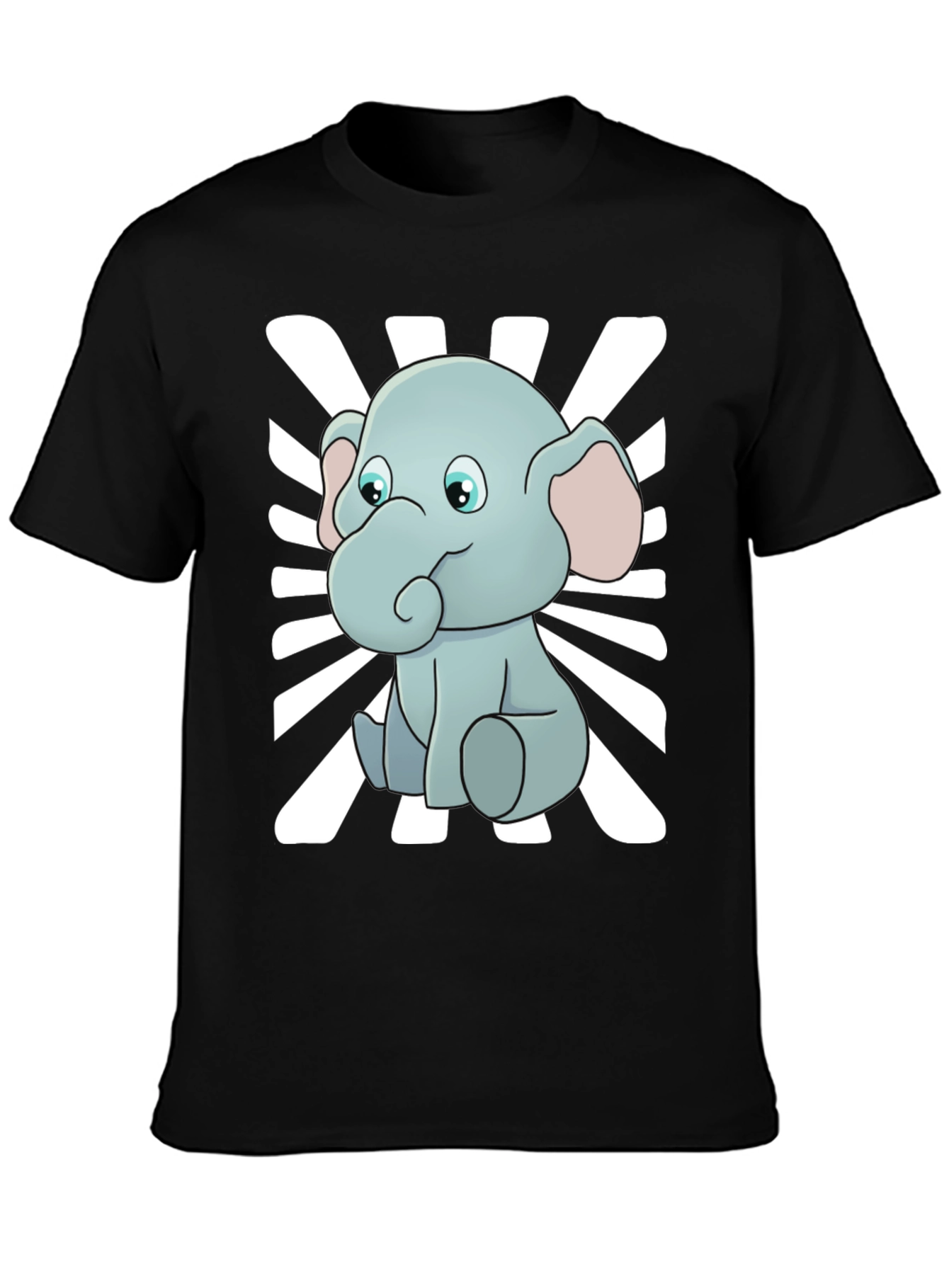 Cute Elephant Graphic Tee - Black Cotton Blend