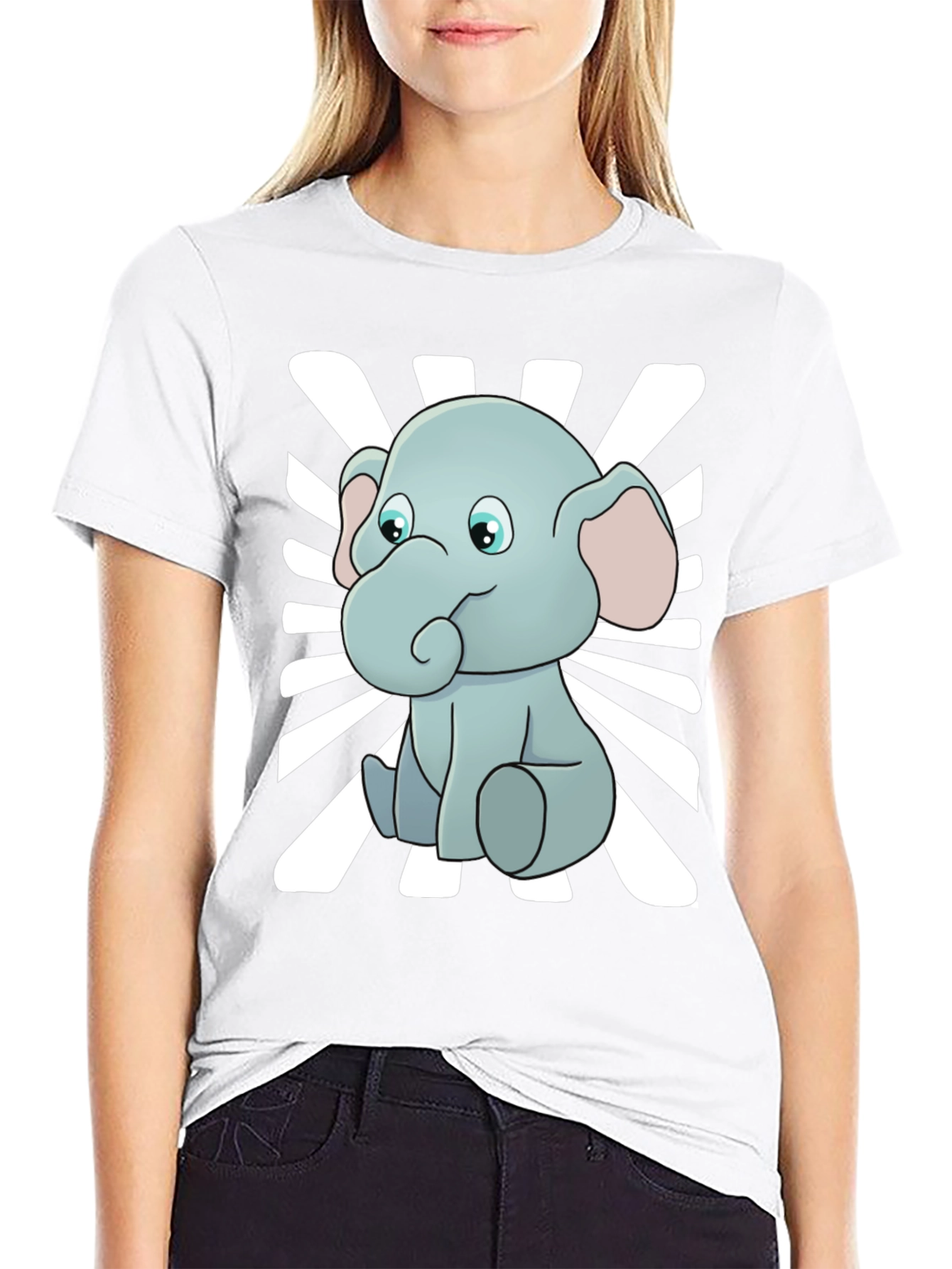 Cute Elephant Graphic Tee - Black Cotton Blend