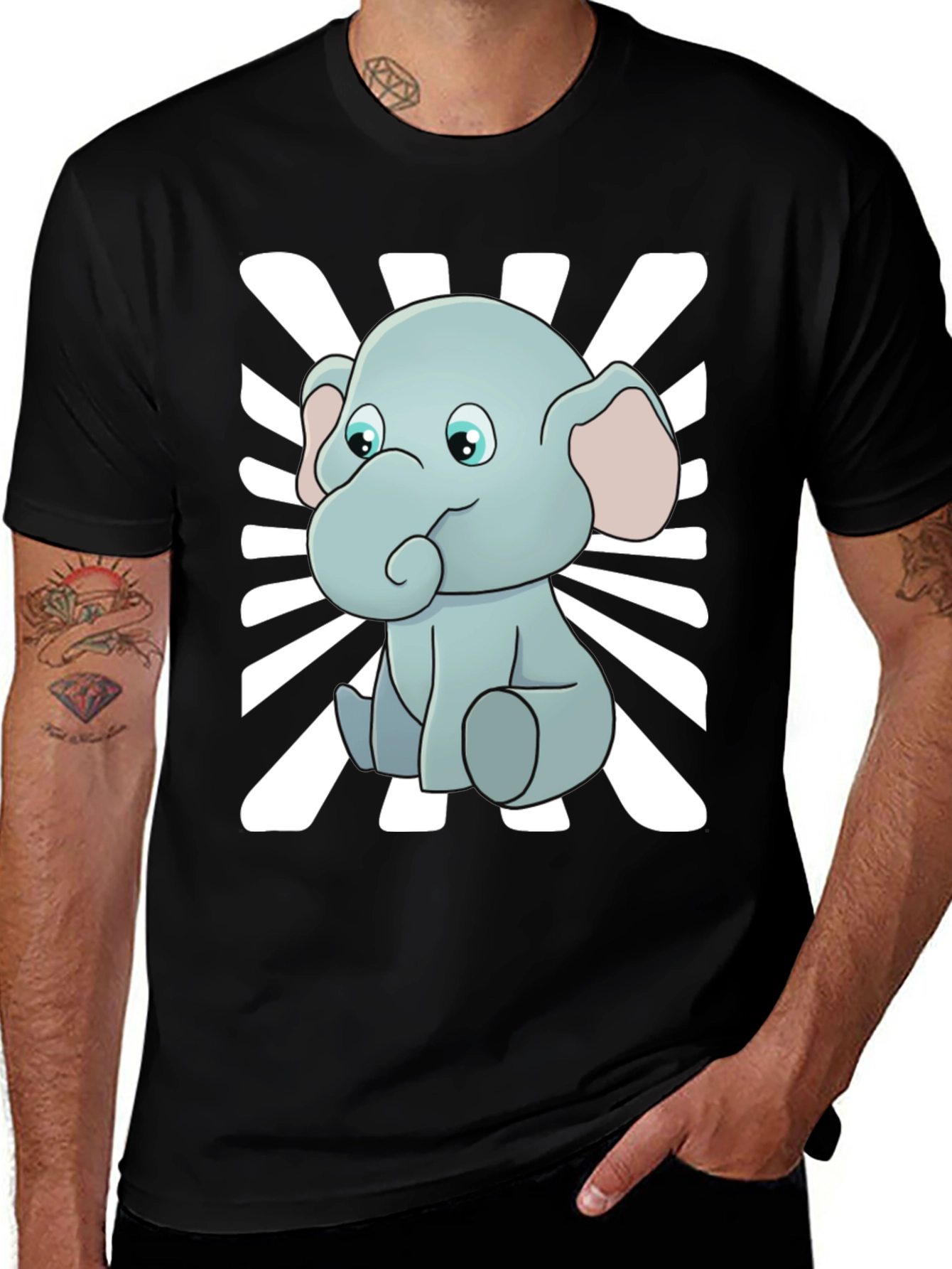Cute Elephant Graphic Tee - Black Cotton Blend