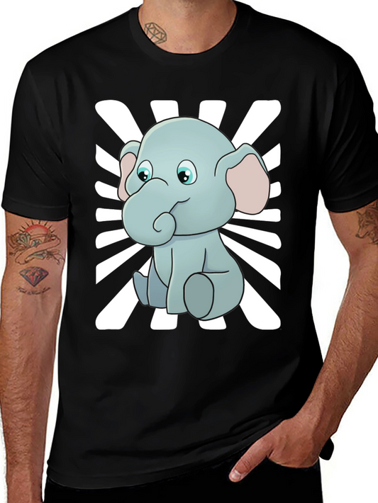 Cute Elephant Graphic Tee - Black Cotton Blend