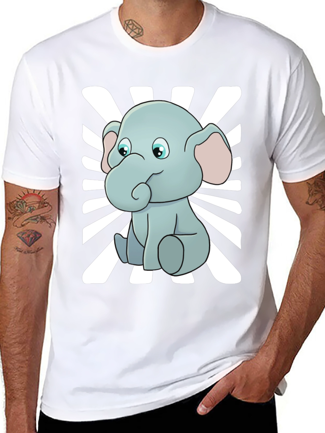 Cute Elephant Graphic Tee - Black Cotton Blend