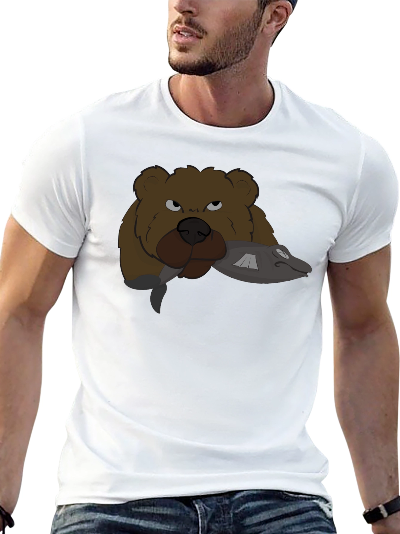 Bear & Fish Graphic Tee - Mens Black T-Shirt