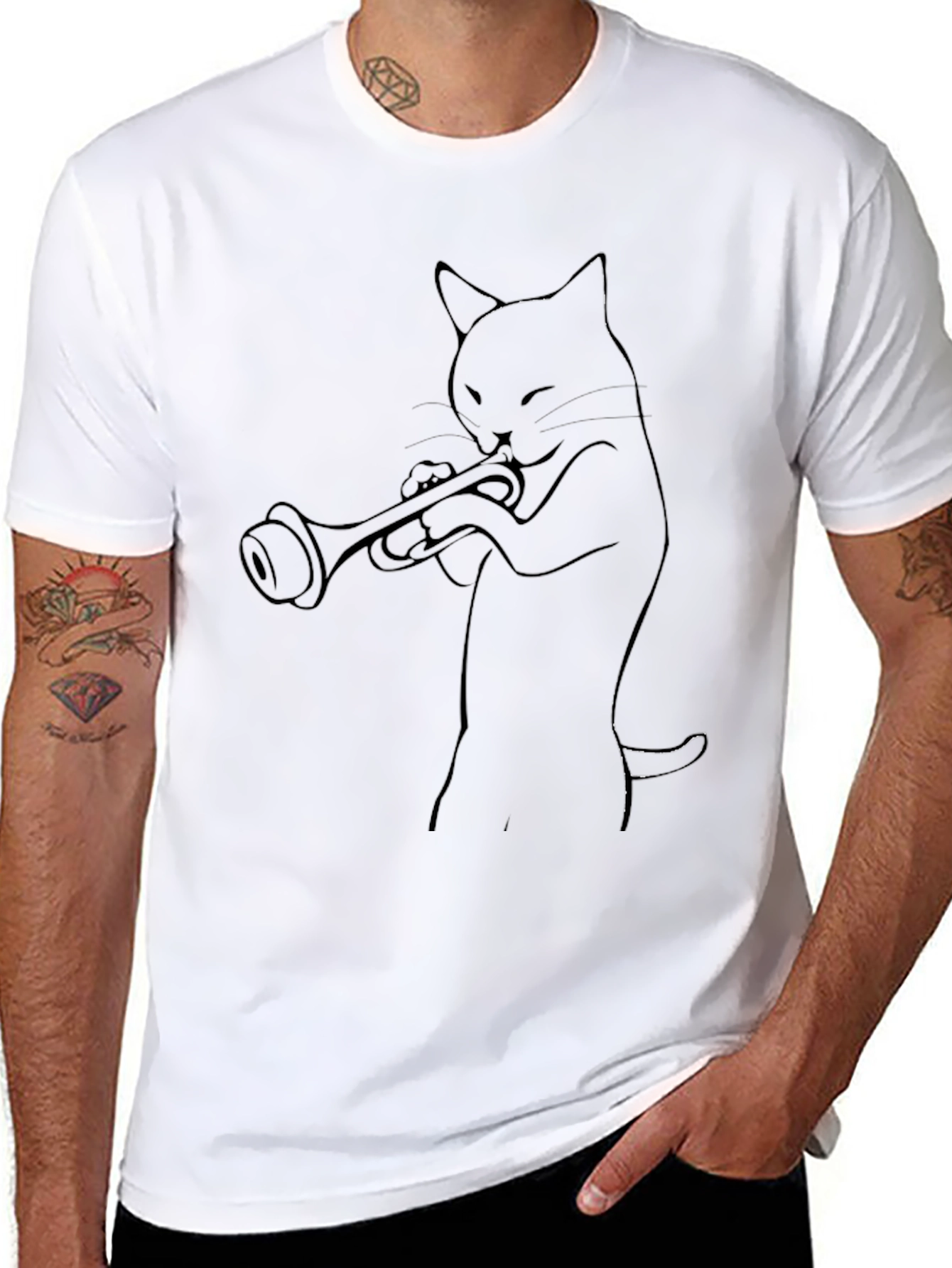 Cool Cat Trumpet Player Graphic T-Shirt