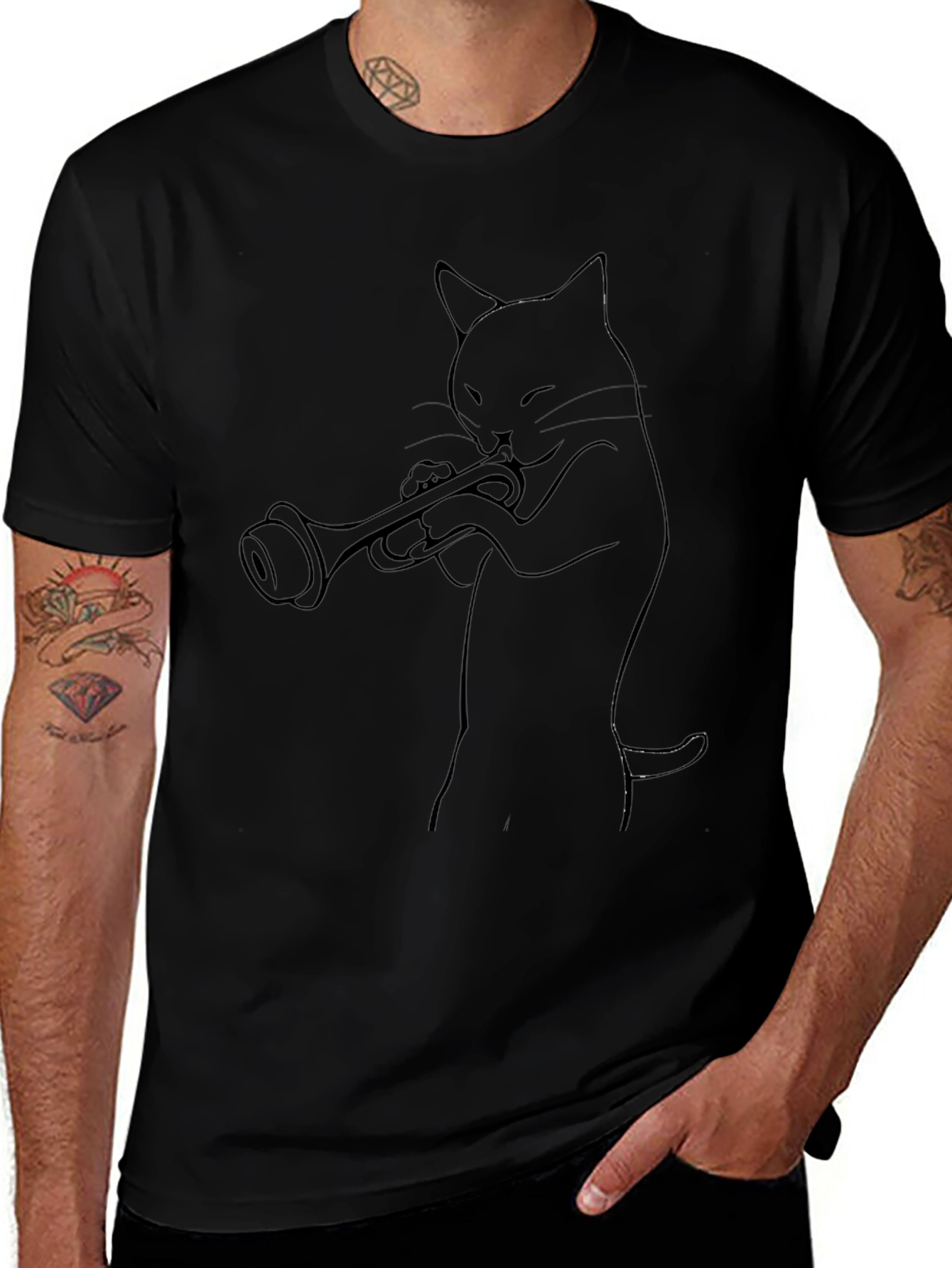 Cool Cat Trumpet Player Graphic T-Shirt