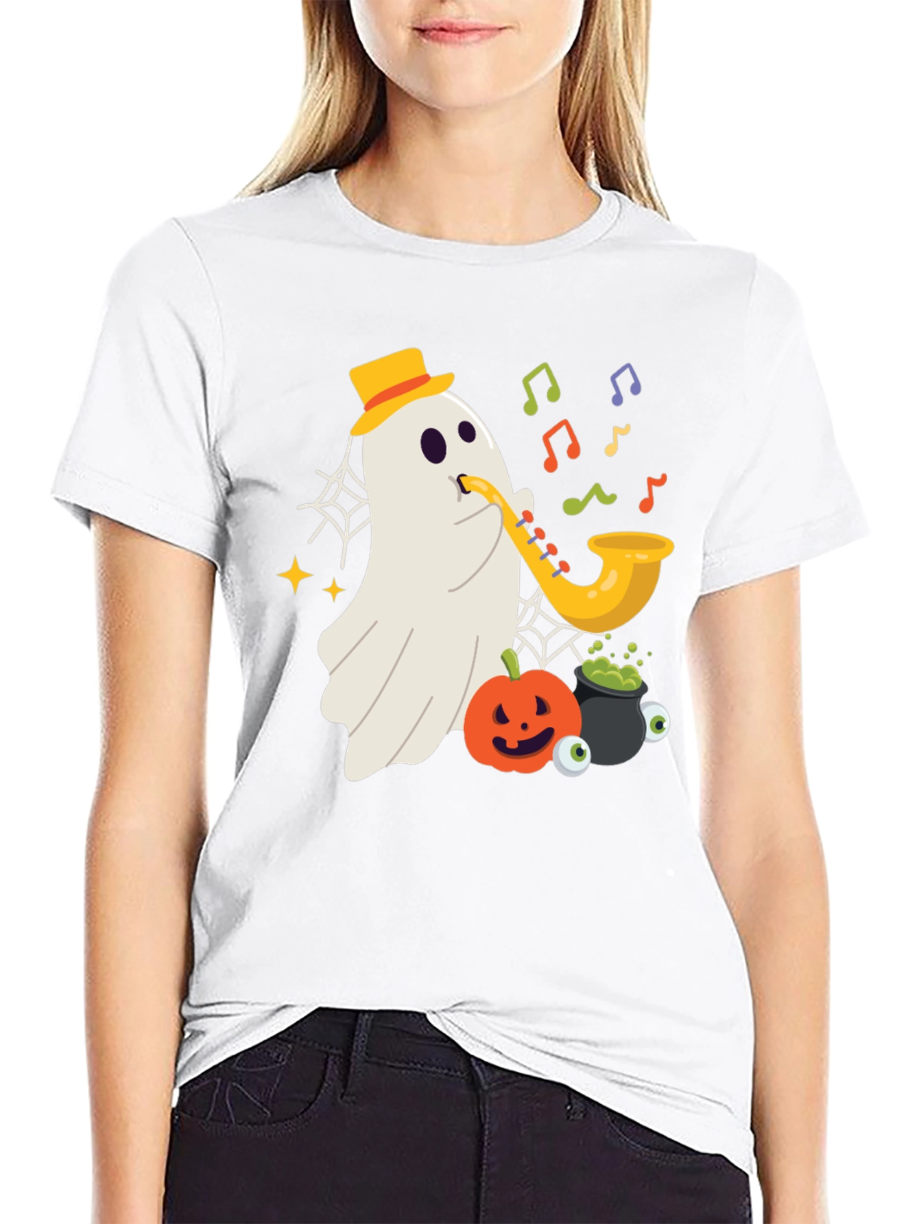 Spooky Sax Ghost T-Shirt - Halloween Vibes!
