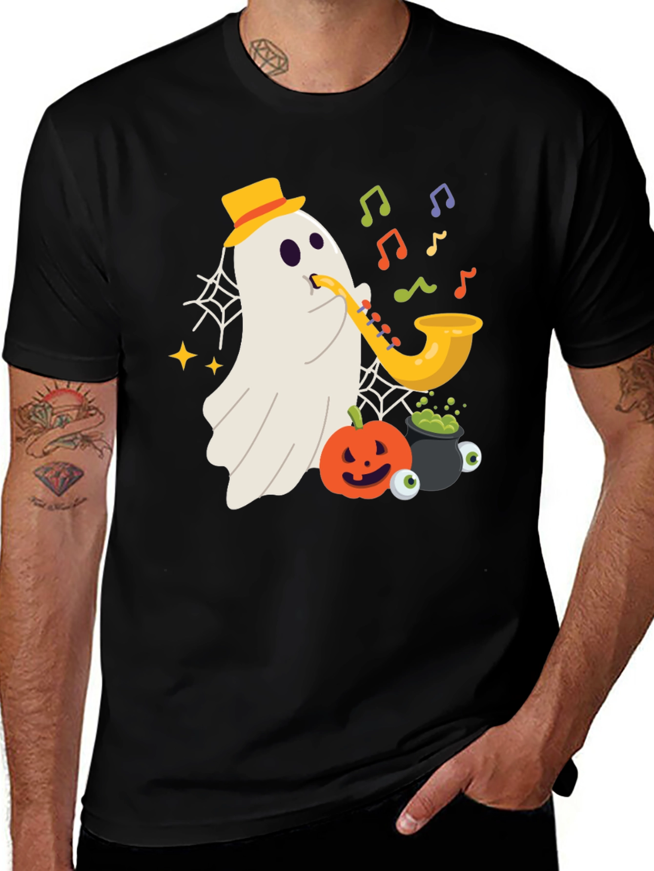 Spooky Sax Ghost T-Shirt - Halloween Vibes!