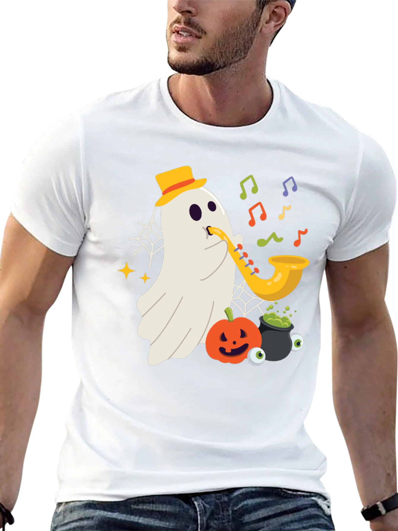 Spooky Sax Ghost T-Shirt - Halloween Vibes!