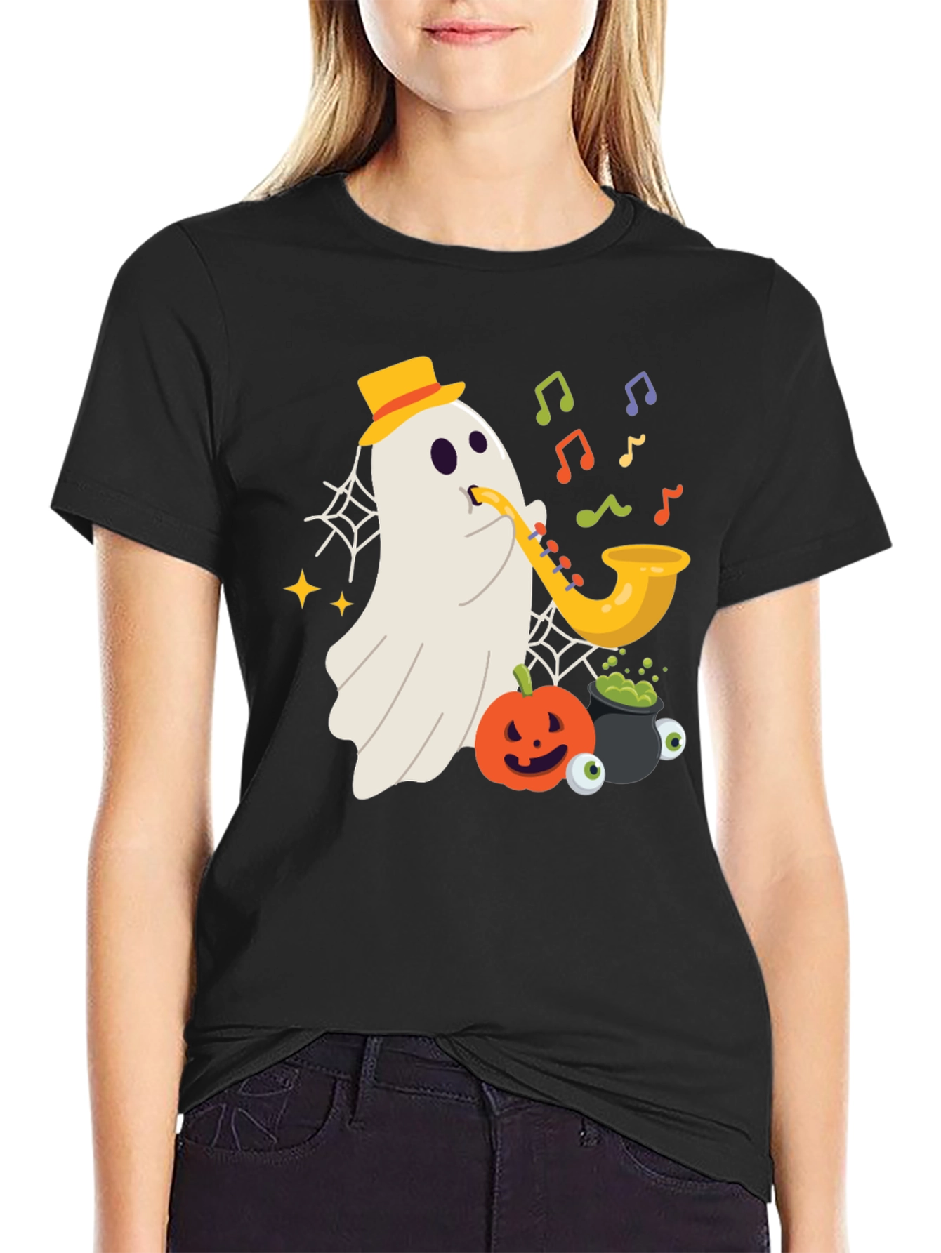 Spooky Sax Ghost T-Shirt - Halloween Vibes!
