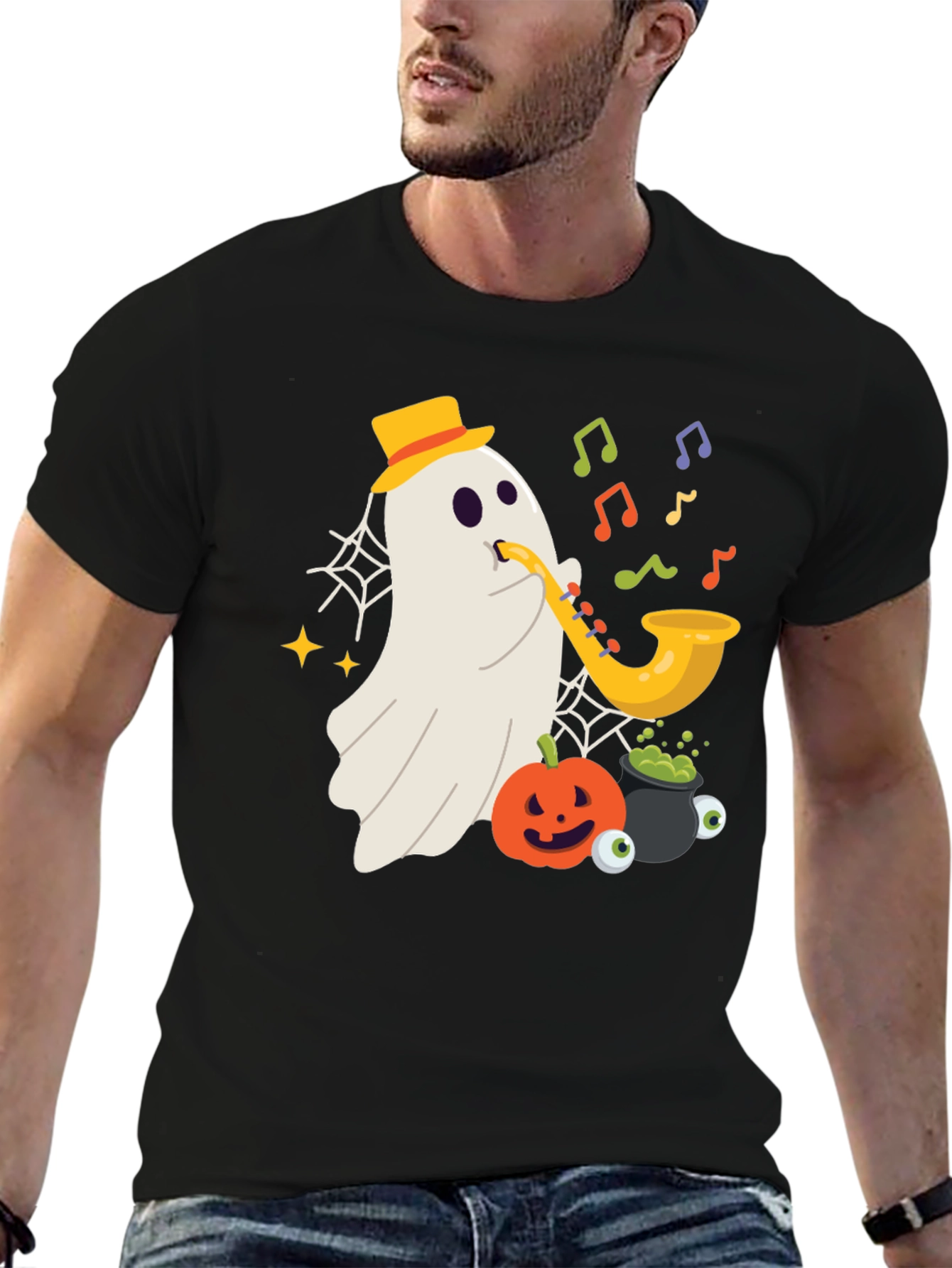 Spooky Sax Ghost T-Shirt - Halloween Vibes!