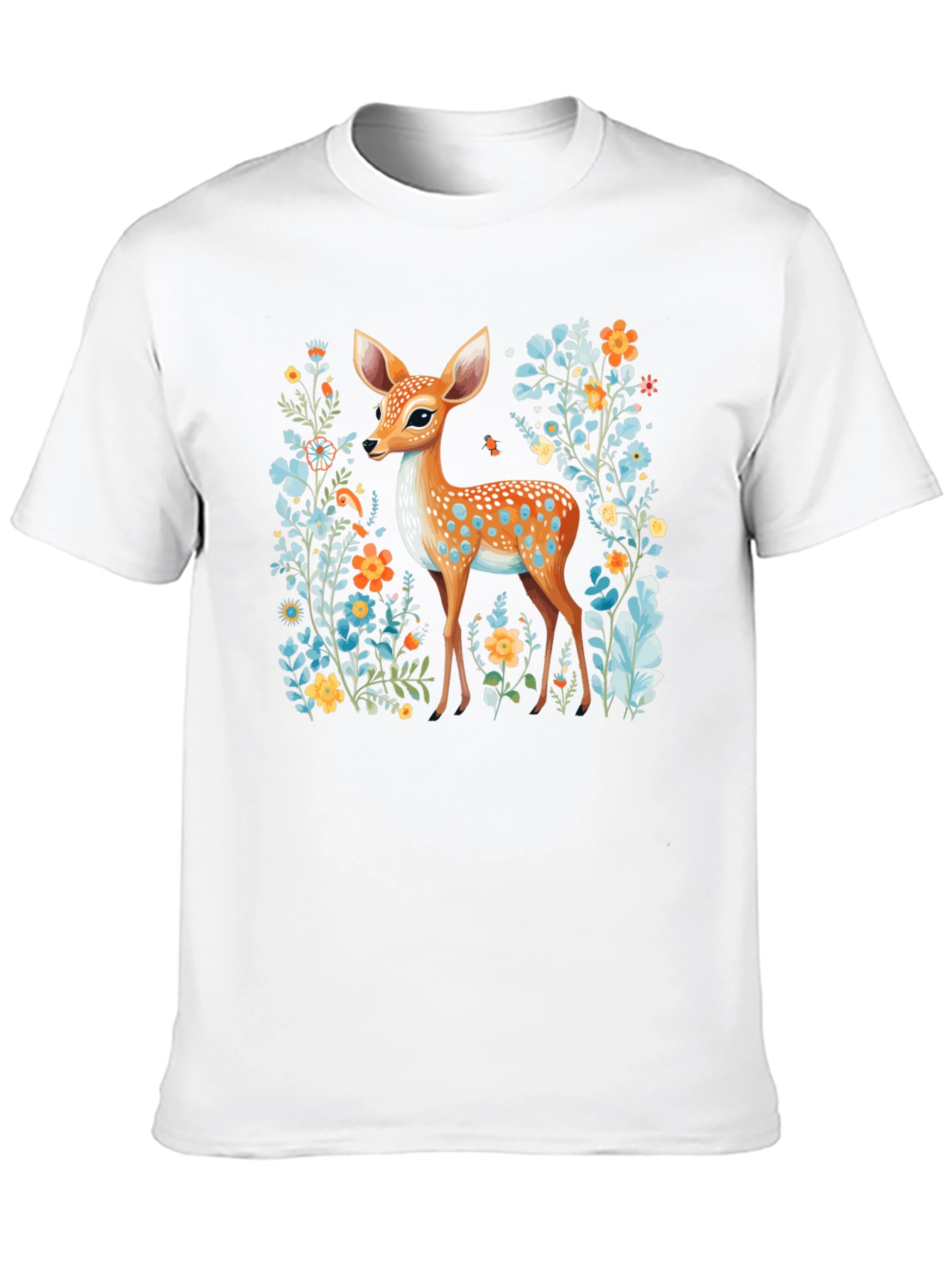 Deer in Floral Black T-Shirt