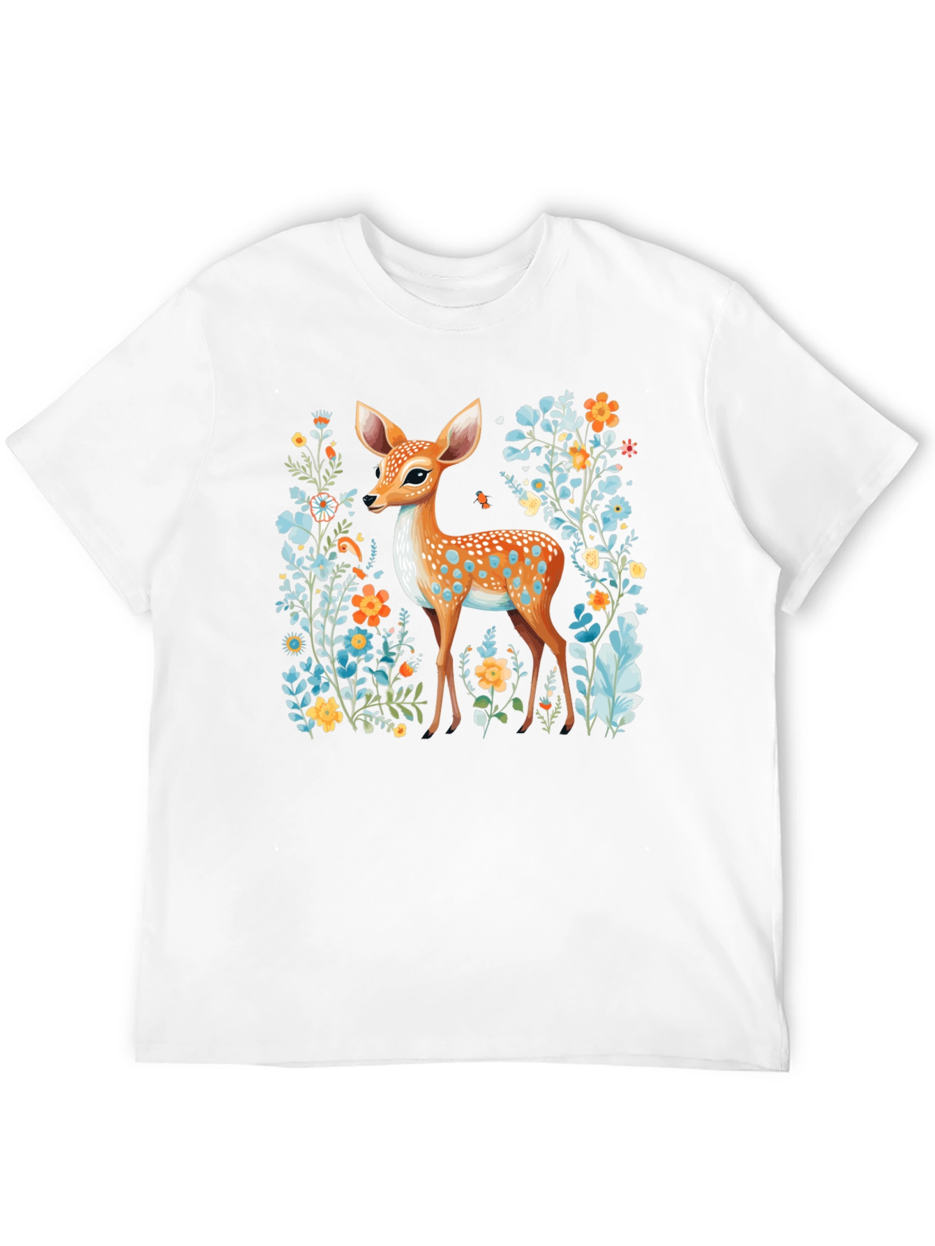Deer in Floral Black T-Shirt
