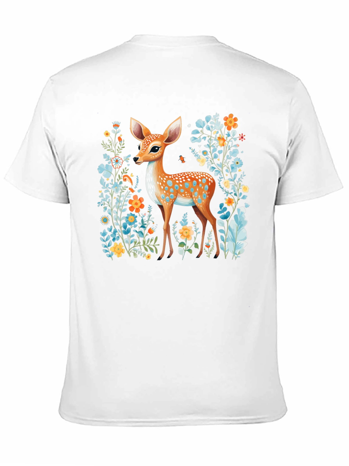 Deer in Floral Black T-Shirt