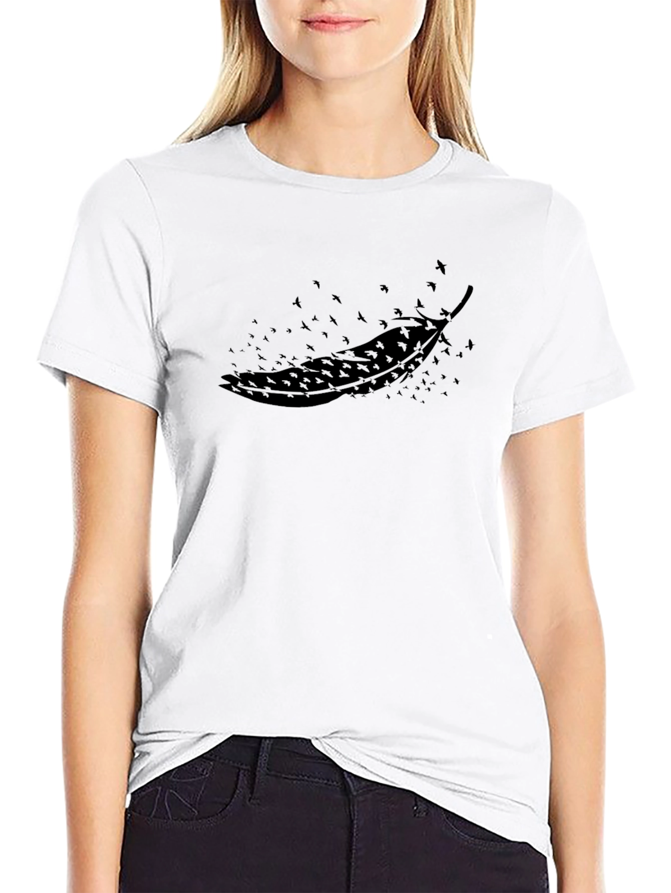 Feather & Birds Graphic T-Shirt - Modern Casual Tee