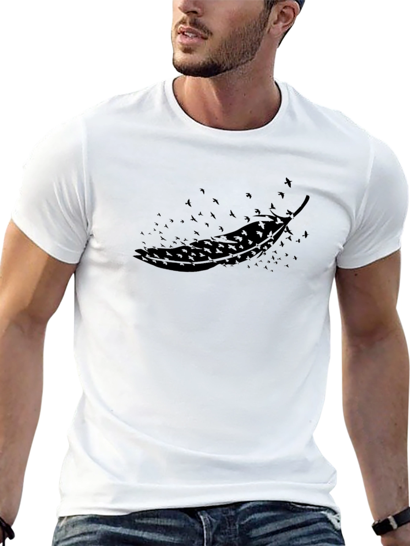 Feather & Birds Graphic T-Shirt - Modern Casual Tee