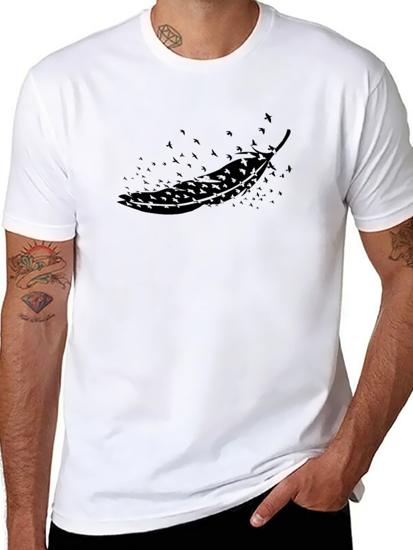 Feather & Birds Graphic T-Shirt - Modern Casual Tee