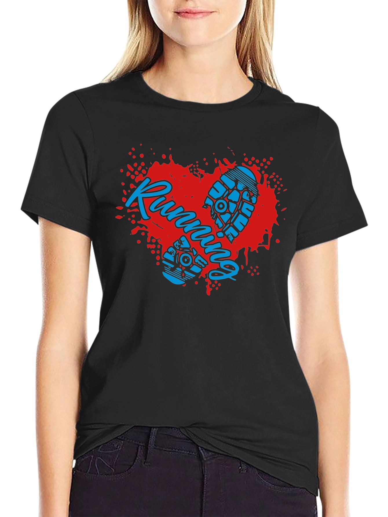 Running Heart Graphic T-Shirt - Sporty Casual Wear