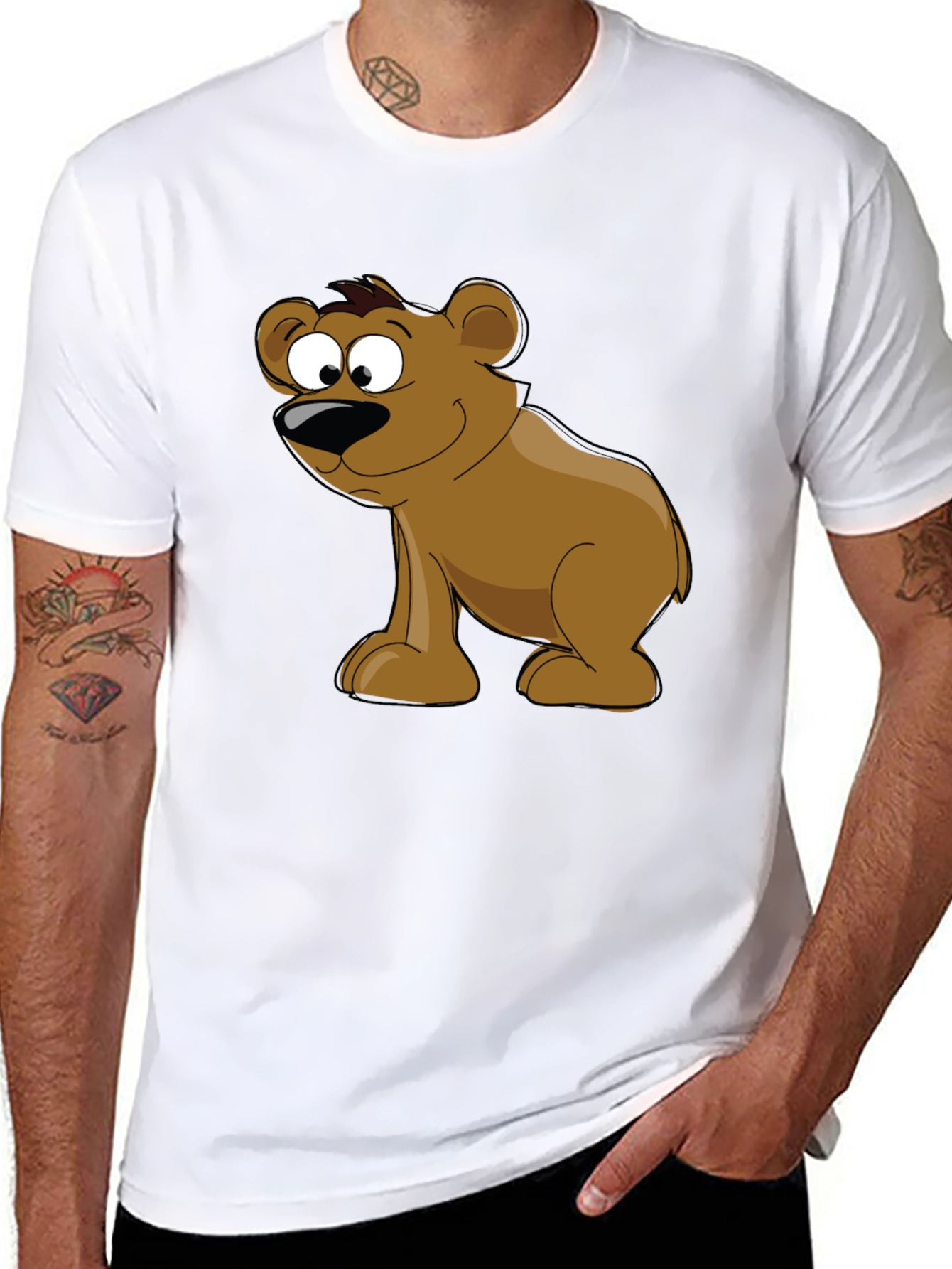 Cartoon Bear Graphic Black T-Shirt
