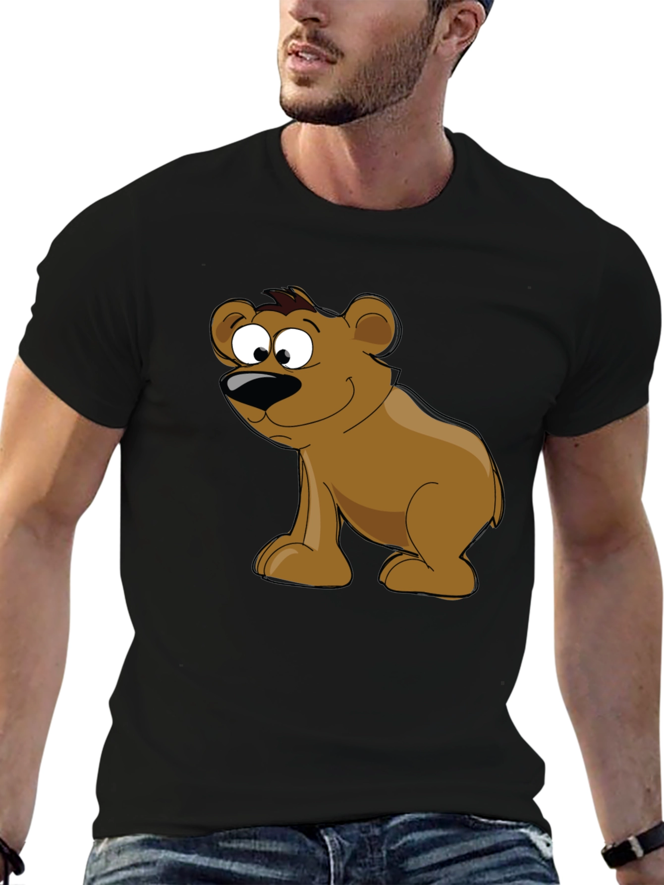 Cartoon Bear Graphic Black T-Shirt
