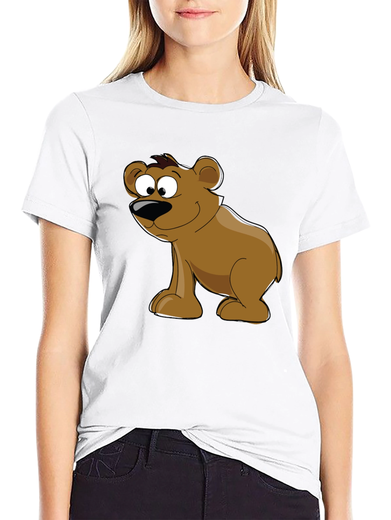 Cartoon Bear Graphic Black T-Shirt