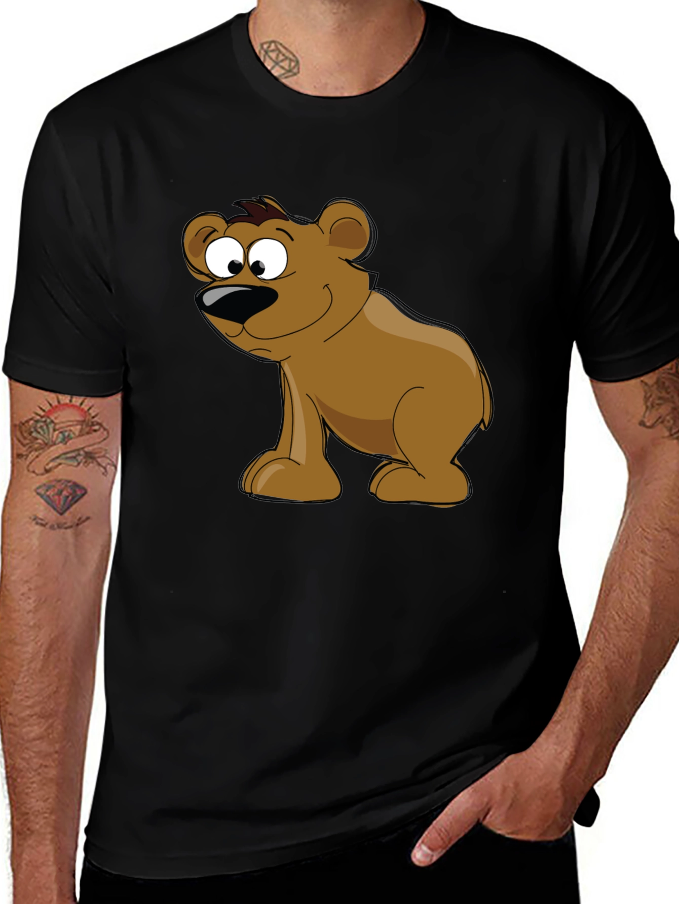 Cartoon Bear Graphic Black T-Shirt